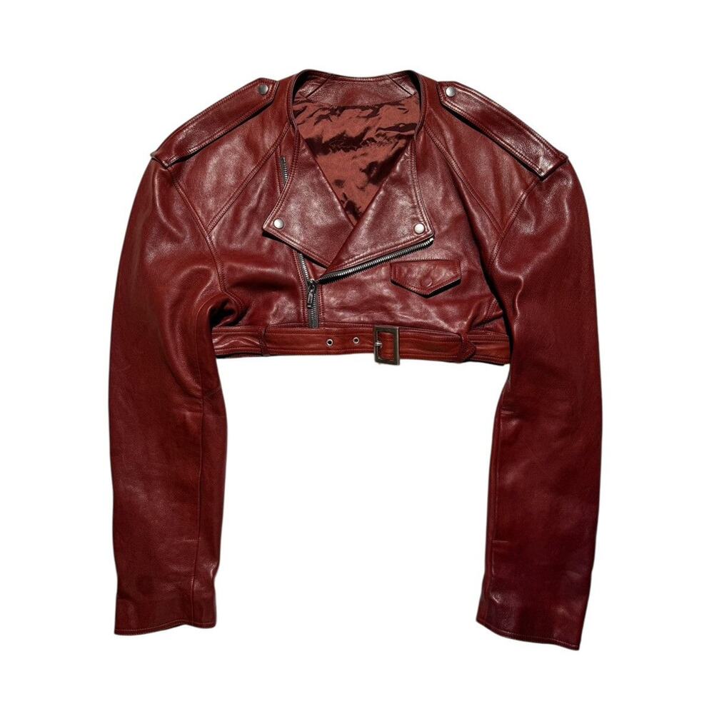 $3,500 Cropped leather biker jacket